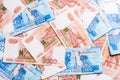 Money background of five thousandth and two thousandth notes of Russian rubles Royalty Free Stock Photo