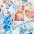 Money background of Russia roubles banknotes. heap of russian rubles Royalty Free Stock Photo