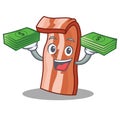 With money bacon mascot cartoon style