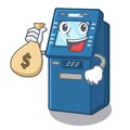 With money bag ATM machine isolated with the mascot