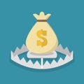 Money bag on bear trap Royalty Free Stock Photo