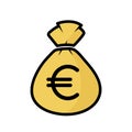 yellow money bag black outline vector icon, sack full of euro coins, finance concept, savings icon Royalty Free Stock Photo