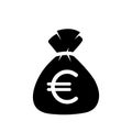 money bag black vector icon, sack full of euro coins, finance concept, savings Royalty Free Stock Photo