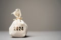 Money bag 2024. Budget planning concept. Business economic. Goals and plans. Investment, finance, revenues expenses and financing