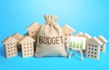 Money bag budget and real estate. Municipality budget of community. Collection of taxes and fees. City services. Effective Royalty Free Stock Photo