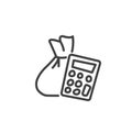 Money bag and calculator line icon