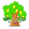 With money bag character mango tree beside the house
