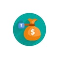 Money bag. cost saving flat icon with long shadow. money saving flat icon