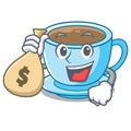 With money bag cup of delicious cartoon milk tea Royalty Free Stock Photo