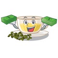 With money bag cup oolong tea in cartoon shape Royalty Free Stock Photo