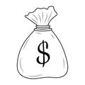 Money bag with dollar sign. Linear doodle icon. Wealth, success, bank or finance