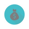 Money bag dollar symbol long shadow icon. Simple glyph, flat vector of web icons for ui and ux, website or mobile application Royalty Free Stock Photo