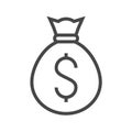 Money Bag with Dollar Thin Line Vector Icon Royalty Free Stock Photo