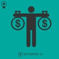 Money bag with dollars vector icon