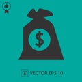 Money bag with dollars vector icon