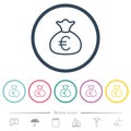 Money bag euro outline flat color icons in round outlines Royalty Free Stock Photo