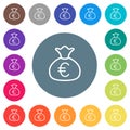 Money bag euro outline flat white icons on round color backgrounds Royalty Free Stock Photo