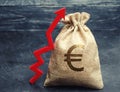 Money bag with a euro sign and a red upward arrow. The concept of business and finance. Profit growth. Revenue analysis. Increase Royalty Free Stock Photo