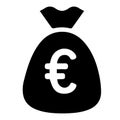 Money bag with euros vector icon. Simple isolated pictogram Royalty Free Stock Photo