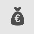 Money bag with euros vector icon. Royalty Free Stock Photo