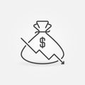 Money Bag with Falling Graph vector concept line icon or symbol Royalty Free Stock Photo