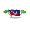 With money bag flag liechtenstein folded above mascot table