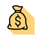 Money bag flat line icon. Wealth vector illustration