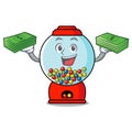 With money bag gumball machine mascot cartoon