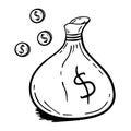 Money bag hand-drawn in the style of doodle Good for printing Symbol of the Western concept Isolated vector illustration Royalty Free Stock Photo