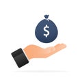 Money bag in hand, great design for any purposes. Flat design vector illustration Royalty Free Stock Photo