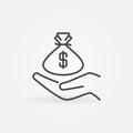 Money Bag in Hand vector Corruption concept outline icon