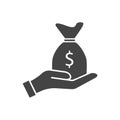Money bag in hand vector icon Royalty Free Stock Photo