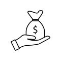 Money bag in hand vector icon Royalty Free Stock Photo