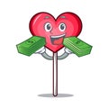 With money bag heart lollipop mascot cartoon