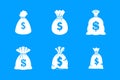 Money bag icon blue set vector Royalty Free Stock Photo