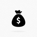 Money bag icon. Moneybag with dollars. Money, dollar icon in black. Finance sign. Business icon. Invest finance. Vector EPS 10 Royalty Free Stock Photo