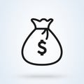 Money bag icon Vector, line art moneybag flat simple cartoon illustration