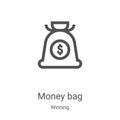 money bag icon vector from winning collection. Thin line money bag outline icon vector illustration. Linear symbol for use on web Royalty Free Stock Photo
