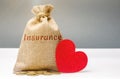 Money bag with the inscription Insurance and a red heart. The concept of medical insurance of life, family, health. Healthcare. Royalty Free Stock Photo