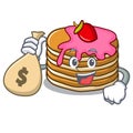 With money bag pancake with strawberry character cartoon