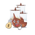 With money bag pirate ship isolated with the cartoon Royalty Free Stock Photo