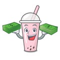 With money bag raspberry bubble tea character cartoon Royalty Free Stock Photo