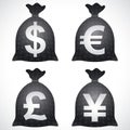 Money Bag Sack Dollar USD Euro EUR Pound GBP Yen JPY Royalty Free Stock Photo