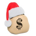 Money bag with Santa Claus red Christmas hat. 3D rendering Royalty Free Stock Photo