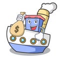 With money bag ship character cartoon style Royalty Free Stock Photo