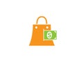 Money and bag for shopping, save money symbol for logo design Royalty Free Stock Photo