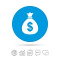 Money bag sign icon. Dollar USD currency. Royalty Free Stock Photo