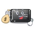 With money bag tab button installed on computer character Royalty Free Stock Photo