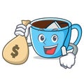 With money bag tea cup character cartoon Royalty Free Stock Photo