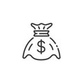 Money bag thin line icon. Sack with dollar symbol. Outline commerce vector illustration Royalty Free Stock Photo